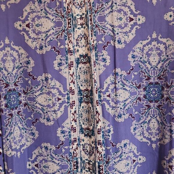 Free People Blue Boho Print Tunic Top w/ Flowy Sleeves & Buttons Size M - Picture 9 of 9
